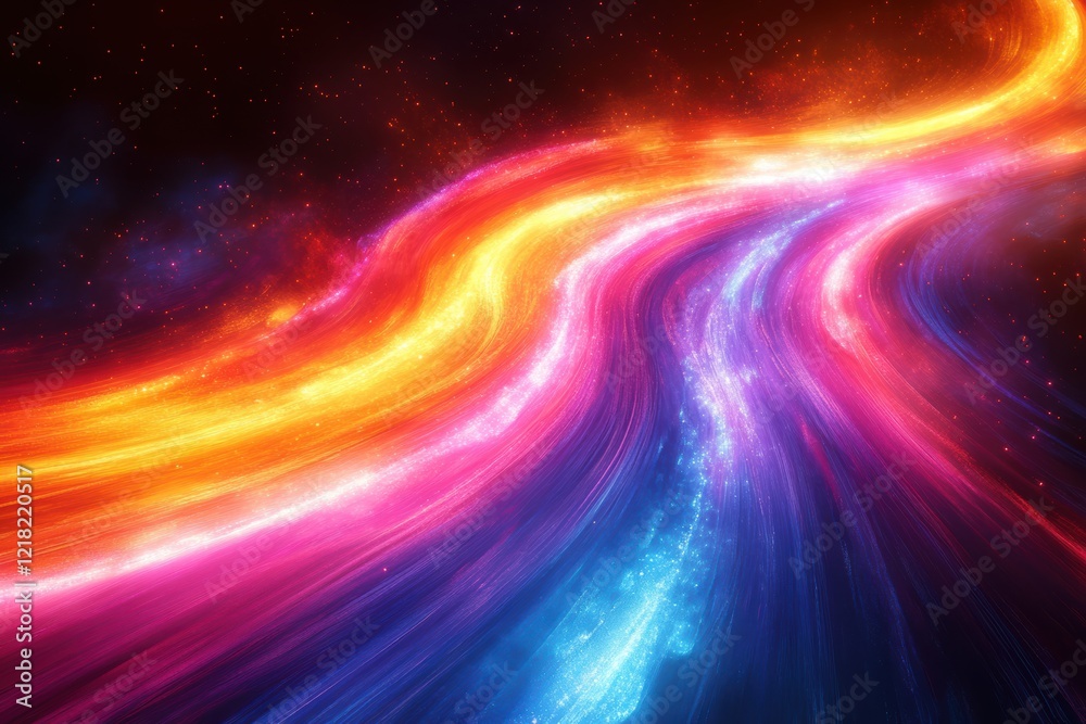 Leinwandbilder A vibrant and colorful digital abstract artwork featuring flowing light waves in bright hues, creating a mesmerizing visual experience.