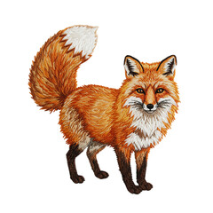 Obraz premium Embroidered Red Fox Detailed Design Autumn Animal Wildlife Nature Fur Art Craft Image Retro Thread 