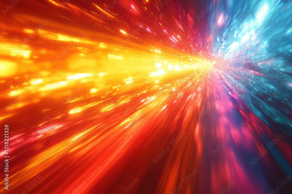 Aufkleber a vibrant display of light trails in a blend of orange, blue, and purple. this abstract image captur