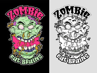 Zombie drawing vector illustration in graffiti style. Zombie graffiti drawing in color and black and white version