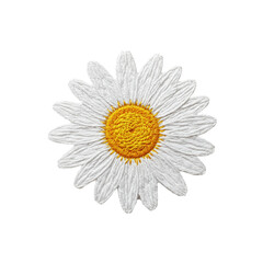 Embroidered White Daisy Flower Patch Yellow Center Detailed Design Art Cute Craft Petal Image Floral