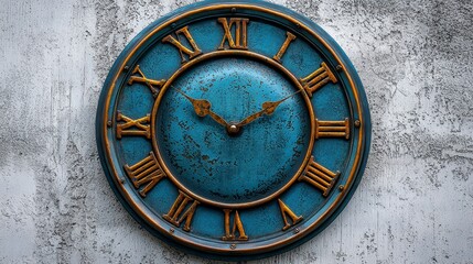 Obraz premium Blue Roman numeral clock on textured wall