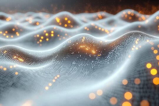 A visually stunning digital landscape featuring glowing waves and light particles. Perfect for tech, innovation, or abstract backgrounds.