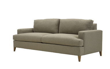 A sofa in a minimalist design with wooden legs + clipping path. The sofa is isolated on a White background.