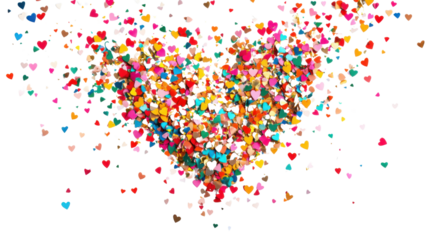 Heart of confetti on transparent background