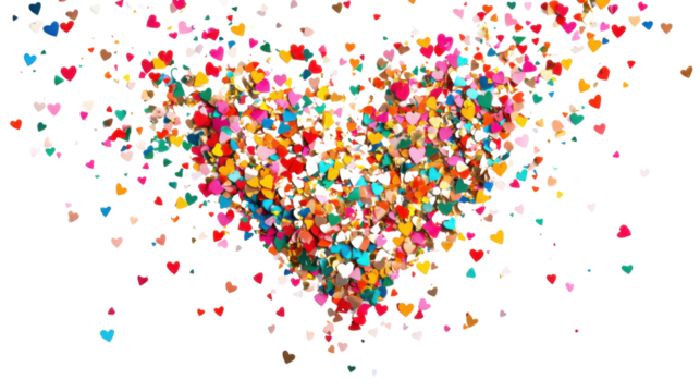 Heart of confetti on transparent background