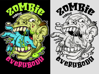 Zombie drawing vector illustration in graffiti style. Zombie graffiti drawing in color and black and white version