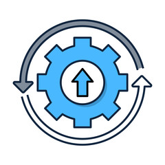 Up-to-Date Gear with Arrow Icon. Automation and System Update Icon. Illustration for Synchronization Concept.