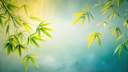 Obraz premium Serene Bamboo Branches with Soft Light and Gentle Mist A Tranquil Nature Scene