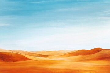 Naklejka premium Vast desert landscape with warm, sandy hills under a bright blue sky. A serene and isolated view that showcases nature's beauty and tranquility.