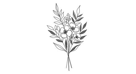 Fototapeta premium Minimalist line art of flowers and leaves in black and white, perfect for modern designs