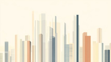 Obraz premium Stylized city skyline illustration, pastel colors, modern architecture.