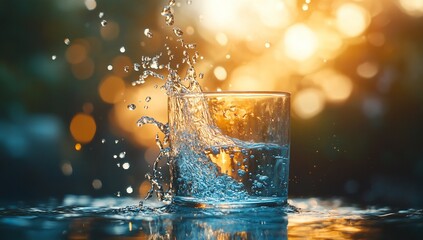 Refreshing Glass of Water at Sunset