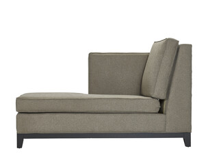A sofa in a minimalist design with wooden legs + clipping path. The sofa is isolated on a White background.