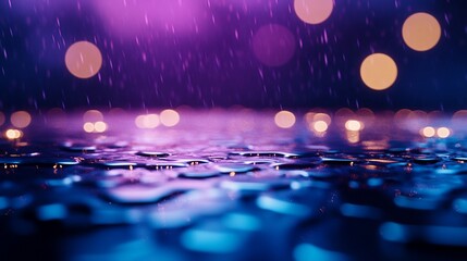 Rainy Night Cityscape: Neon Lights Reflecting on Wet Pavement