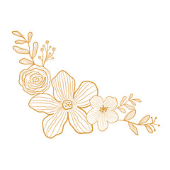 Fototapeta premium Golden Floral Arrangement. Wedding Floral Arrangement. Floral for Wedding Invitation Card Decoration