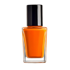 Orange nail polish bottle with a sleek design on a white isolate background.
