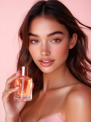 Fototapeta premium skincare commercial model holding an elegant perfume bottle,