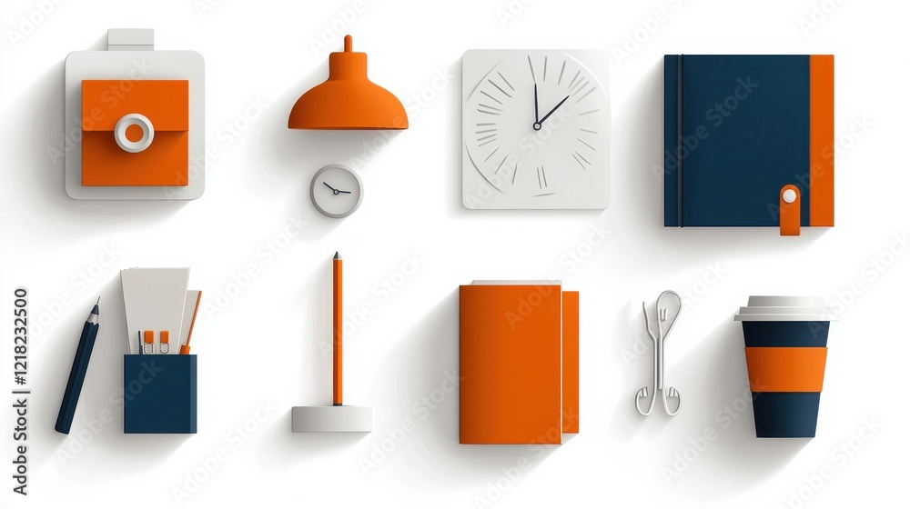 Poster Enhance your workspace productivity with essential desk icons lamp sticky notes and more for a modern office environment