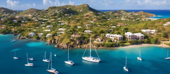 Fototapeta premium Luxury Caribbean Island Getaway: Secluded Bay with Yachts