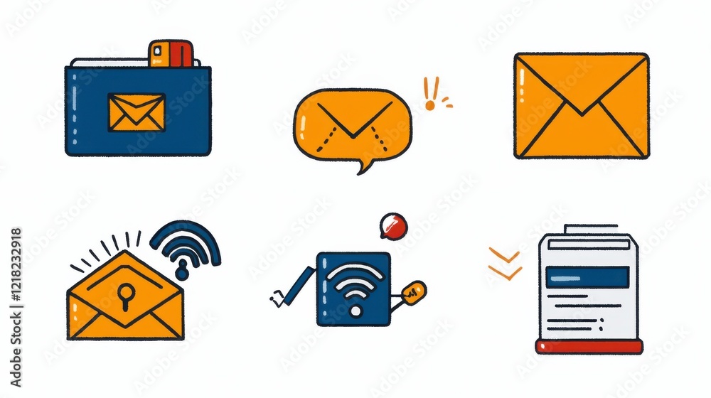 Poster enhancing digital communication exploring chat bubbles emails phones and wifi standards in modern te