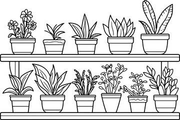 plant pot shelves drawing outline