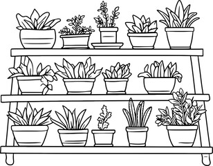plant pot shelves drawing outline