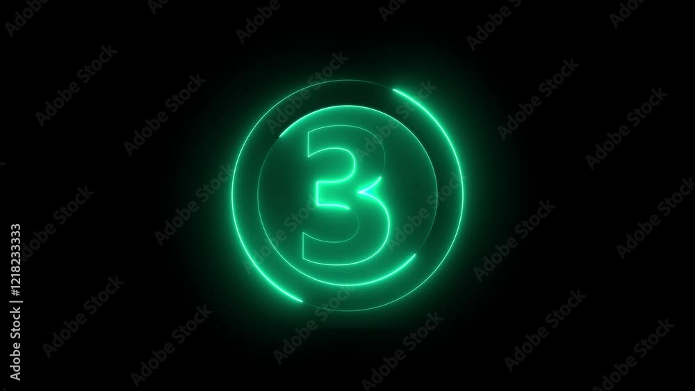 Wall mural a circle with a neon icon on a black background and the text 3 in the middle of it.