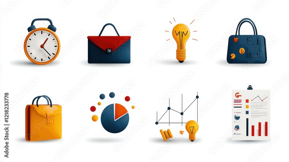 Aufkleber Optimize your workflow with six minimalist business icons featuring briefcase clock pie chart and more for professional environments