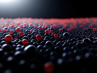 Fototapeta premium Dynamic red and black spheres abstract macro photography studio setting close-up view modern art concept