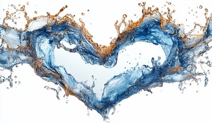 Abstract Blue and Amber Water Splash Heart