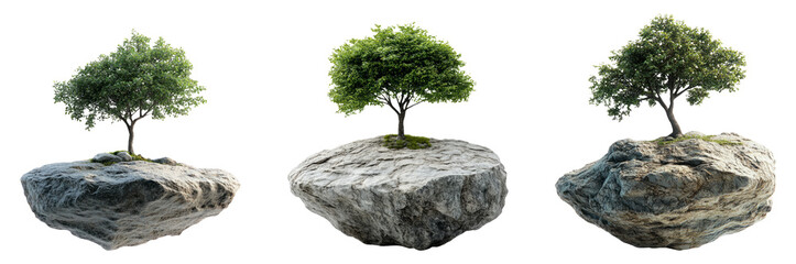 Isolated rock formations with trees on transparent background showcasing nature