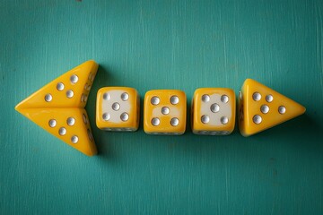 Yellow Dice Arrow on Teal Background: A Game of Chance and Direction