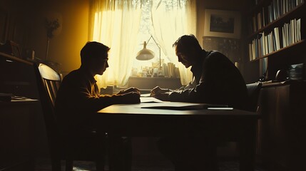 A mentor giving constructive advice to a mentee during a one-on-one meeting, showcasing patience and courage