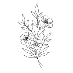 Minimalist line art of flowers and leaves in black and white, perfect for modern designs