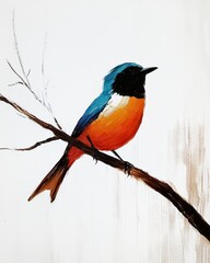 Fototapeta premium Bird on branch art painting, wall art, design, realistic, textured painting