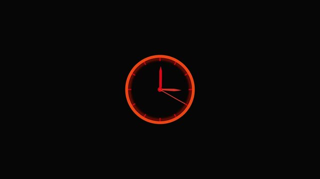 orange clock icon with moving arrows in 12 hour loop. Stopwatch 4k video animation. Alpha channel.