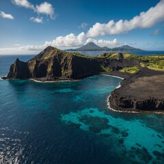 A volcanic island with dramatic cliffs and clear waters.