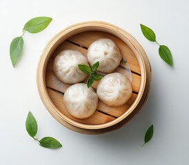 Delicious Steamed Dumplings in Bamboo Steamer