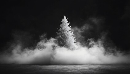 Enigmatic Coniferous Silhouette in Misty Ambiance