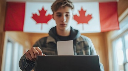 Young Voter Casting a Ballot During Canadian Election Generative AI