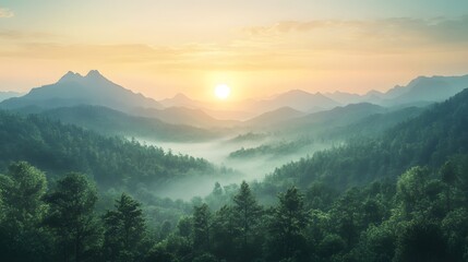 Obraz premium sunrise over the foggy mountains