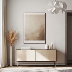 3D Rendered Interior with Wall Art Mockup, Generative Ai.