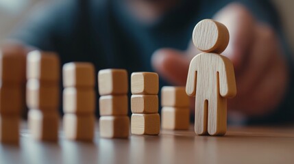 Wooden Figure and Stacked Cubes: A Business Growth Concept