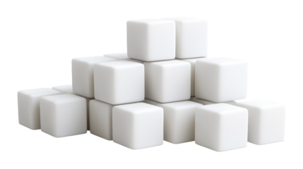 Closeup of  3d white cubes with transparent PNG background