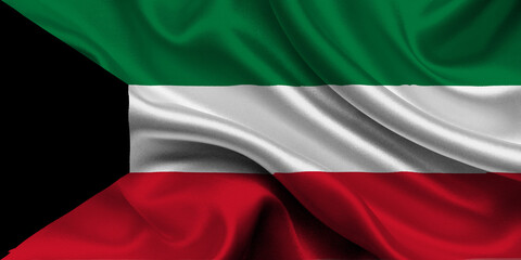High detailed flag of Kuwait. National Kuwait flag. Asia. 3D illustration.