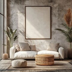 Living Room Interior Mockup for Poster Display, Generative Ai.