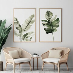 Living Room Wall Poster with Modern Interior Mockup, Generative Ai.