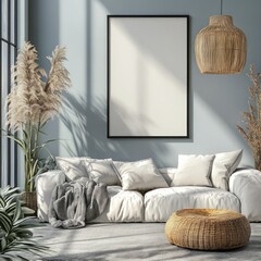 Minimalist Interior Design with Frame Mockup, Generative Ai.
