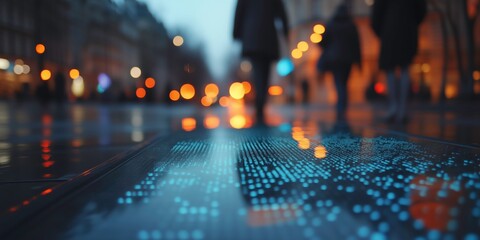 City Lights, Blurred Steps: The bustling energy of a city captured in a soft focus, showcasing the anonymous blur of pedestrians against a backdrop of shimmering city lights.
